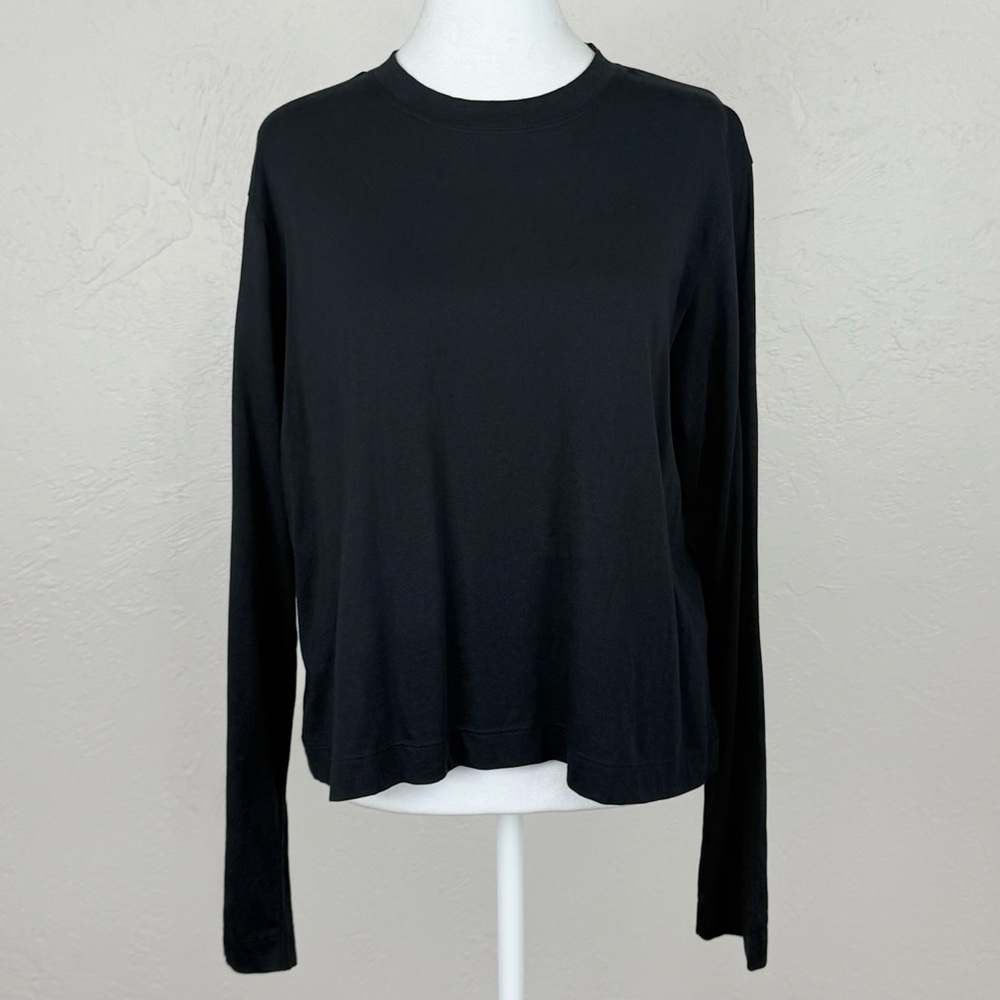 AYR Long Sleeve Crew Neck Tee in Black Pima Cotton XL